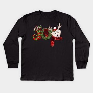Christmas Joy Dwarf Stocking Reindeer White Maltipoo Kids Long Sleeve T-Shirt